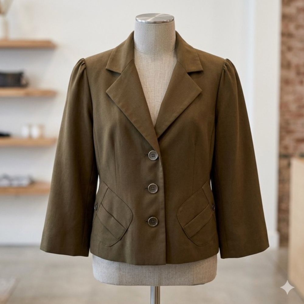 BOB MACKIE STUDIO Vintage Olive Green Blazer, Size US 8.